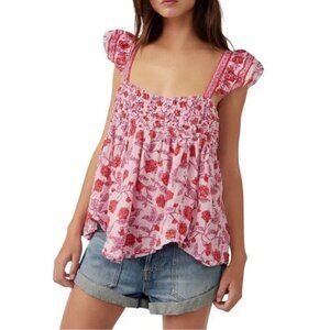 Free People Nala Printed Babydoll Top